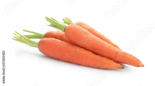 Fresh ripe carrots on white background. Wholesome vegetable