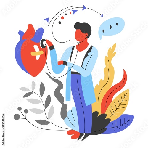 Doctor cardiologist listening to heart rate with stethoscope medicine