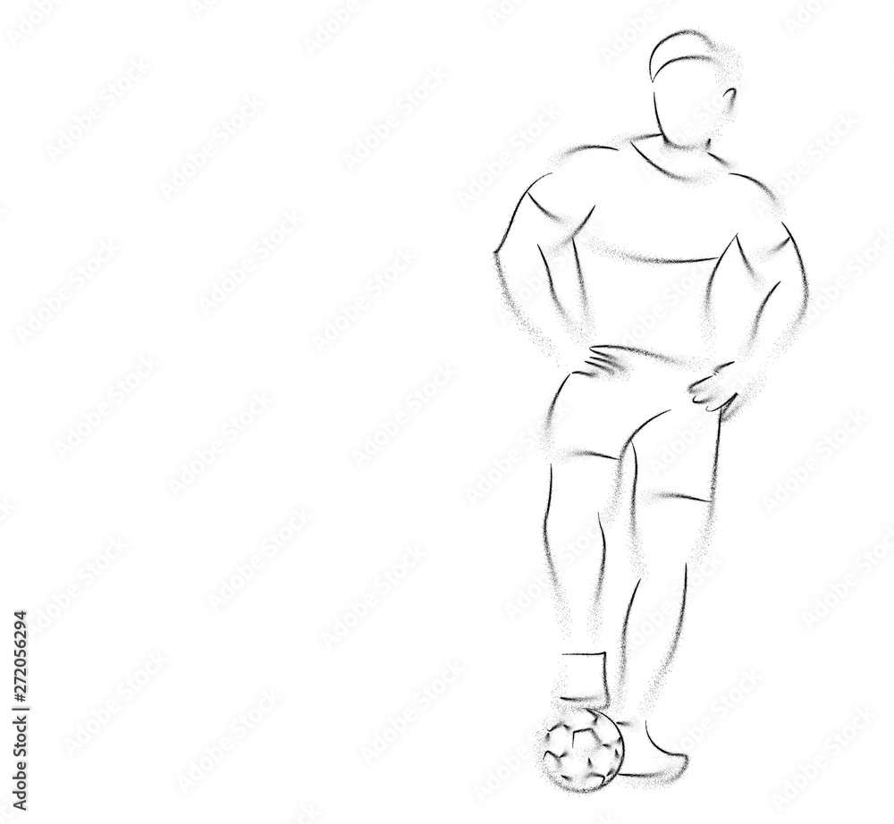 Naklejka premium Soccer Player Man Standing - Line Art Design, Vector Illustration.