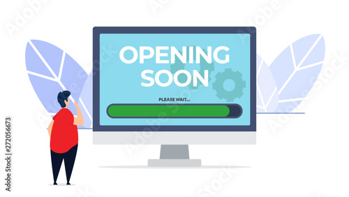 opening soon creative illustration vector of graphic , small people in opening soon service flat illustration vector , vector flat illustration for website landing page