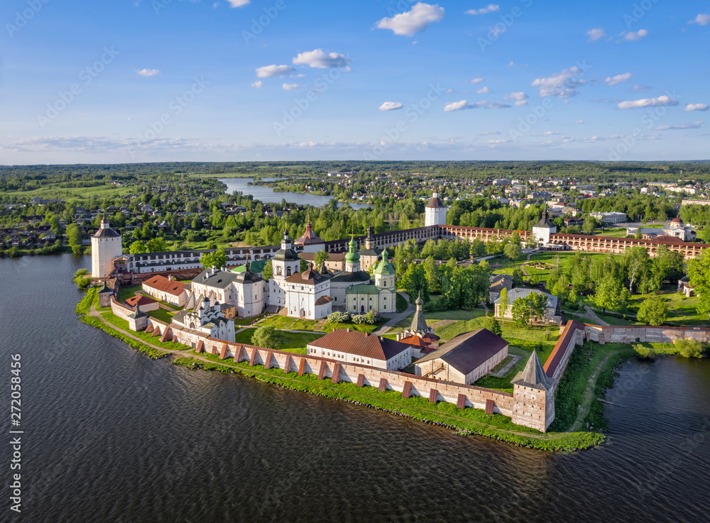 Aerial view of Cyril-Belozersky Monastery used to be the largest monastery and the strongest fortress in Northern Russia. Kirillov, Vologda Oblast