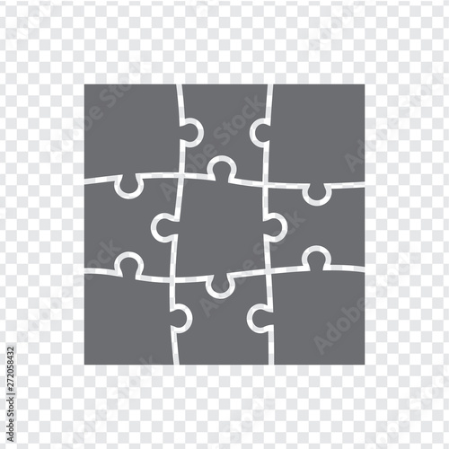 Simple icon puzzles in grey. Simple rectangle icon puzzle of the nine elements on transparent background. Flat design. Vector illustration EPS10. 