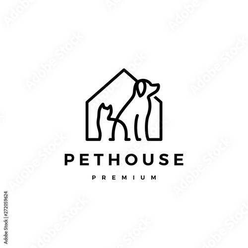 dog cat pet house home logo vector icon line art outline