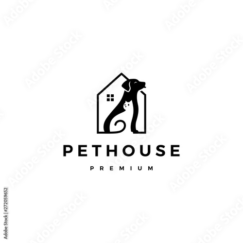 dog cat pet house home logo vector icon negative space