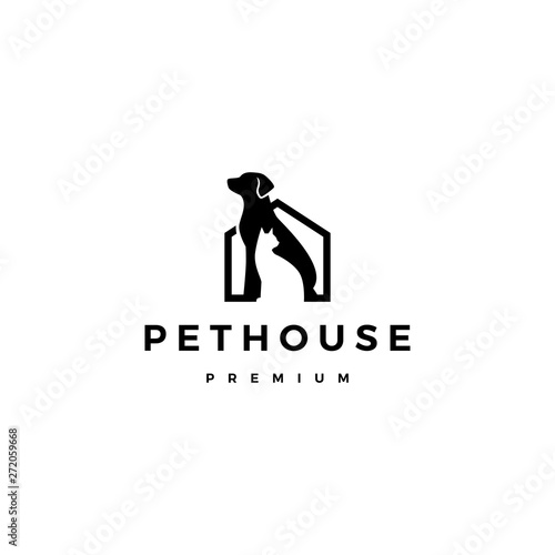 dog cat pet house home logo vector icon negative space