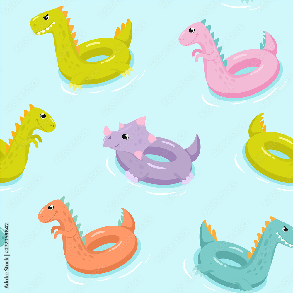 Inflatable dinosaur swimming pool floats pattern. Vector seamless texture. Inflatable dinosaur swimming pool floats pattern. Vector seamless texture.