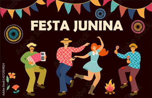 Festa Junina. Latin American holiday. Vector illustration. Idea template for banner, poster, card, postcard and printable.