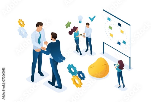 Isometric business Cooperation between companies and employees. Concept for web design