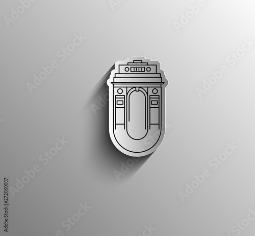 India Gate at New Delhi. 1920s triumphal arch and war memorial. Line art vector illustration.