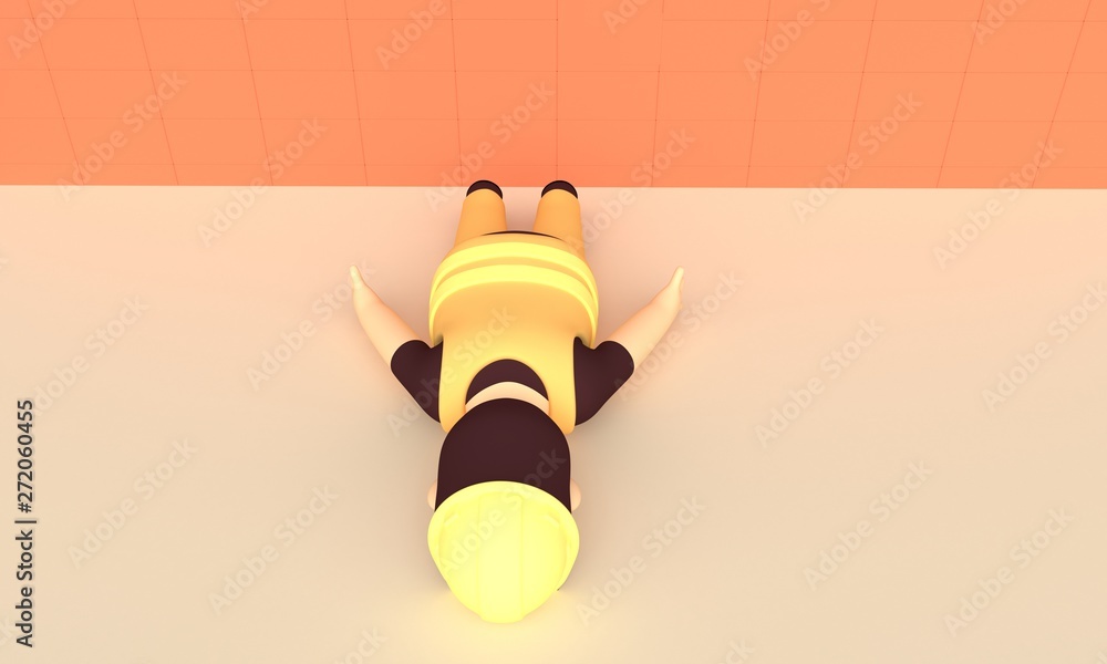 The worker on the floor after the incident. 3d rendering