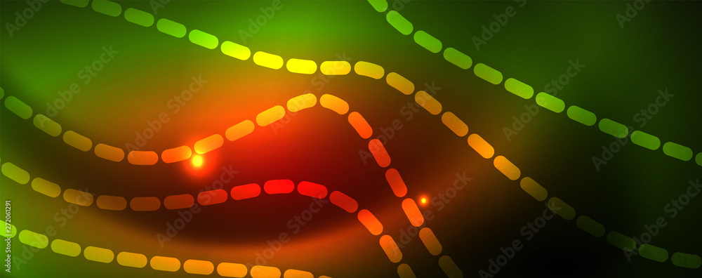 Fototapeta premium Shiny neon vector wave line abstract background, motion concept