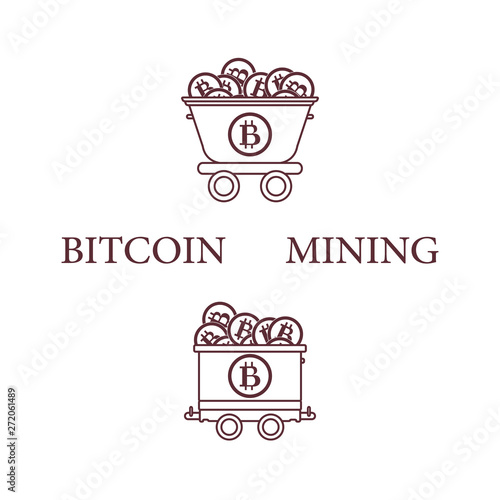Mining of bitcoins. Mining trolleys with bitcoins.