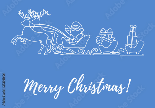 Santa Claus with Christmas presents in sleighs with reindeers. New Year and Christmas illustration.