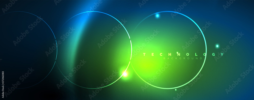 Trendy neon blue abstract design with waves and circles. Neon light glowing effect. Abstract digital background. Trendy neon blue abstract design with waves and circles. Neon light glowing effect. Abstract digital background.