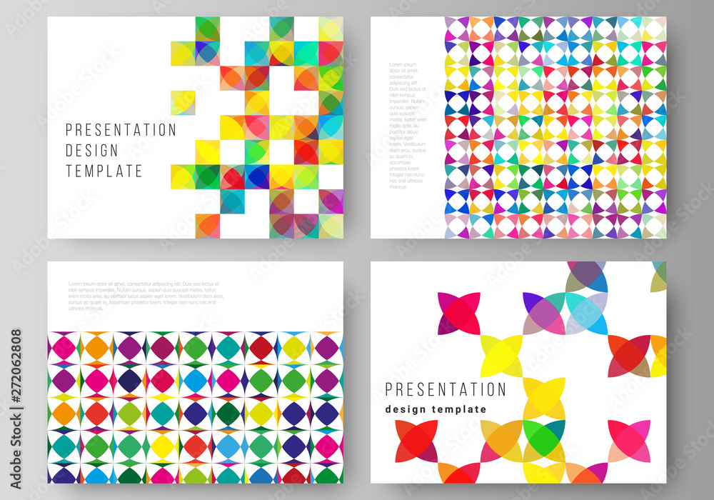 The minimalistic abstract vector illustration of the editable layout of the presentation slides design business templates. Abstract background, geometric mosaic pattern with bright circles, geometric The minimalistic abstract vector illustration of the editable layout of the presentation slides design business templates. Abstract background, geometric mosaic pattern with bright circles, geometric