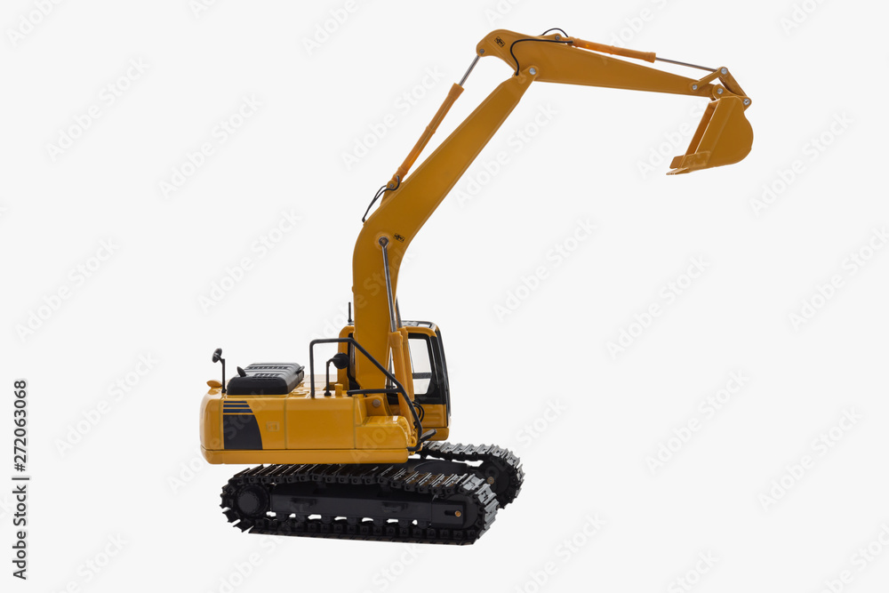 Excavator loaders model isolated on a white background with lift up bucket Excavator loaders model isolated on a white background with lift up bucket