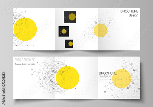 Vector editable layout of square format covers design templates for trifold brochure, flyer, magazine. Science or technology 3d background with dynamic particles. Chemistry and science concept.