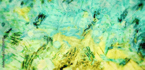 Abstract impressionism background painting in Vincent Van Gogh style. Interior wall art decor print. Colorful creative texture with watercolor splashes and oil elements. Digital contemporary design.