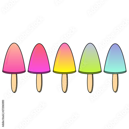 Gradient rainbow Ice Cream logo frozen fruit stick. Summer seasons fruits food dessert vector version illustration icon. Hand drawn tasty delicious sketch candy popsicle. Cafe identity menu template