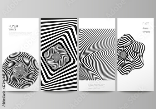The minimalistic vector illustration of the editable layout of flyer, banner design templates. Abstract 3D geometrical background with optical illusion black and white design pattern. © Raevsky Lab