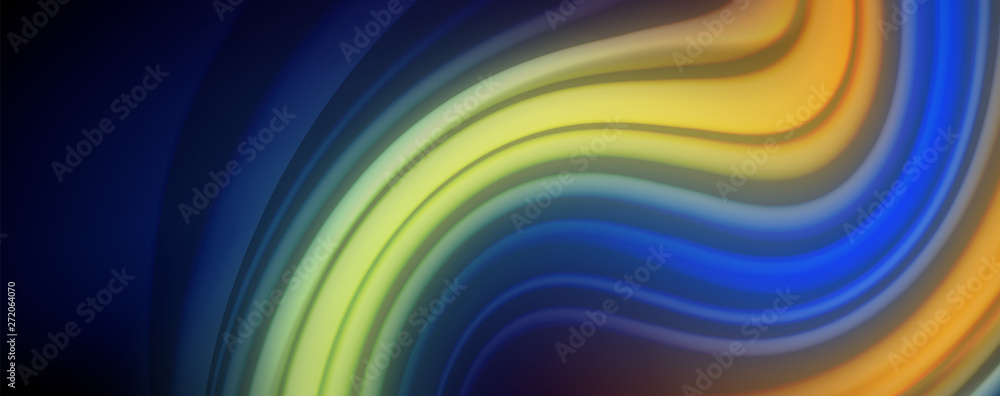 Fototapeta premium Abstract wave lines fluid rainbow style color stripes on black background. Artistic illustration for presentation, app wallpaper, banner or poster