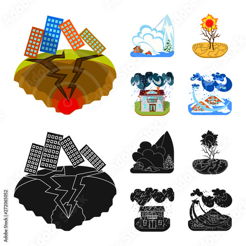 Vector illustration of weather and distress icon. Set of weather and crash stock symbol for web.