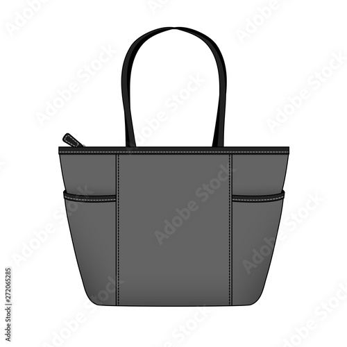 gray shopping Tote Bag with side pockets, vector illustration sketch template isolated on white background
