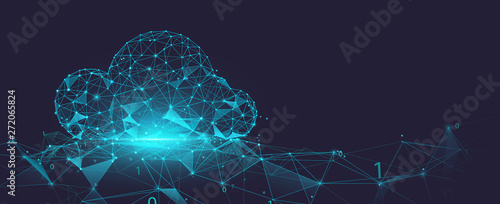 Data cloud storage network from lines, triangles and particle style design. Illustration vector photo