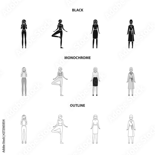 Vector illustration of posture and mood symbol. Set of posture and female stock vector illustration.