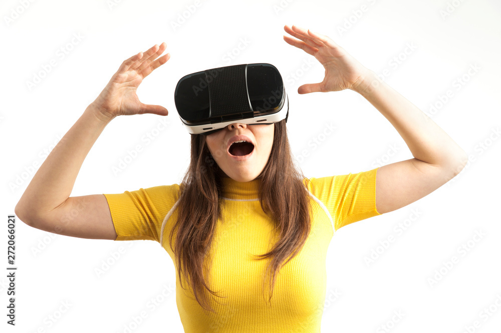 Young woman using a virtual reality headset Young woman using a virtual reality headset
