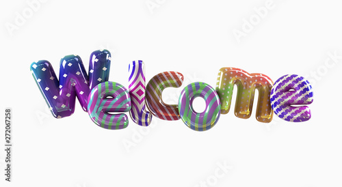 Welcome Sign made of Cheerful Colorful Disco Balloons, isolated on white background. 3d rendering.