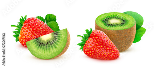 Fototapeta Naklejka Na Ścianę i Meble -  Strawberry and kiwi fruit isolated on white background