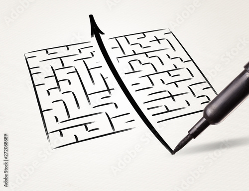 Obraz na płótnie Stationery drawing the exit way out from a labirynt 