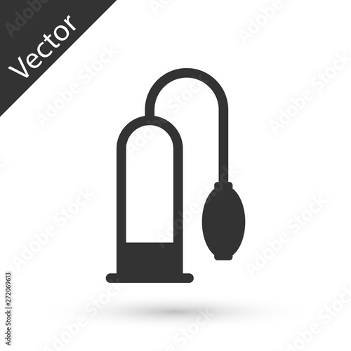 Grey Penis pump icon isolated on white background. Penis enlarger. Sex toy for men. Vacuum pump with a blower to increase the penis.  Vector Illustration