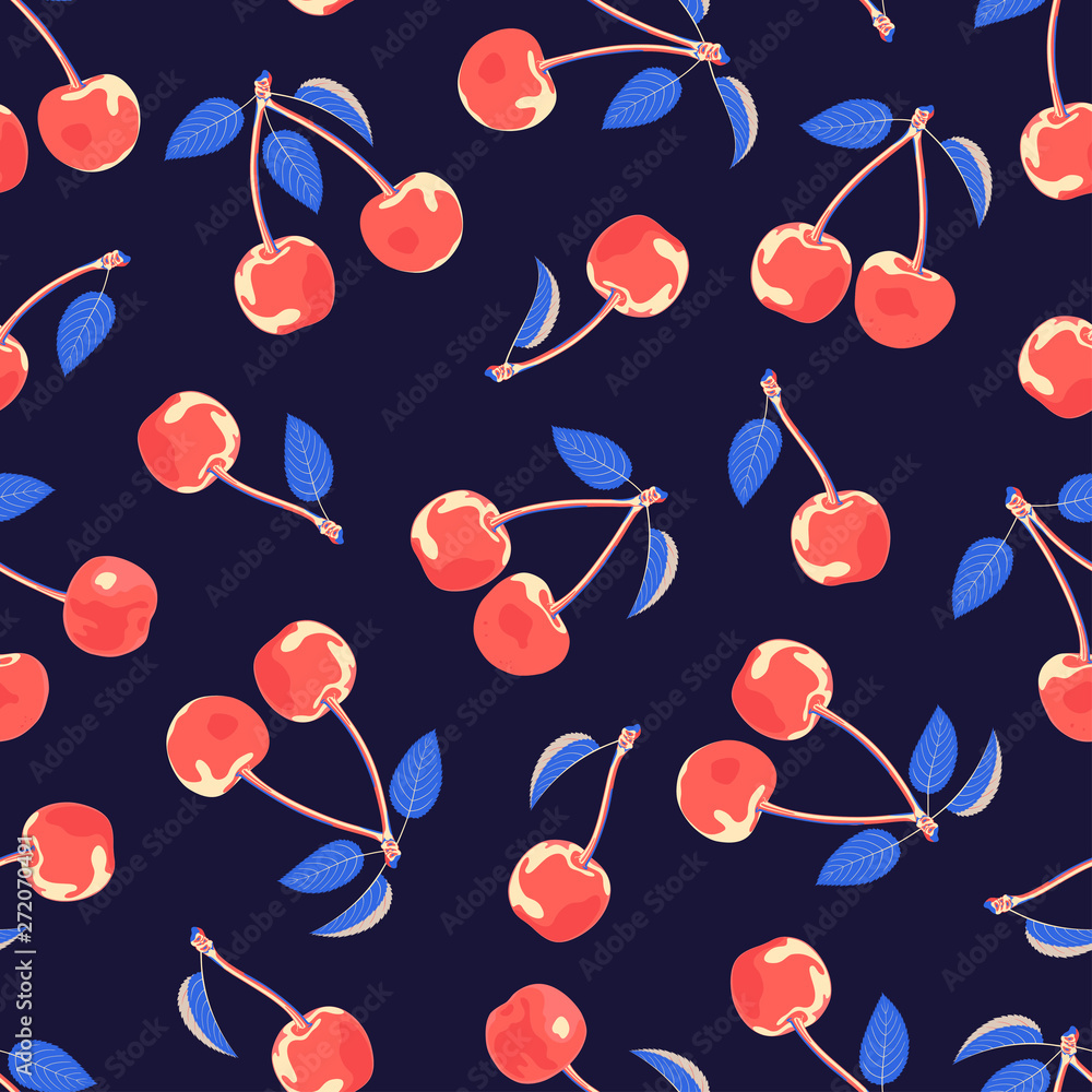 Cherry print. Summer berries seamless pattern. Bold graphic, fun