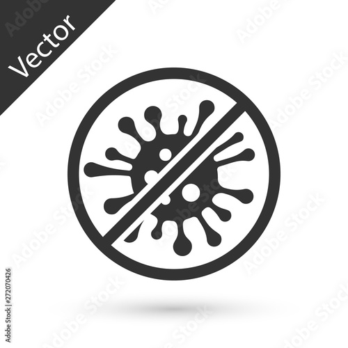 Grey Stop virus, bacteria, germs and microbe icon isolated on white background. Antibacterial and antiviral defence, protection infection.  Vector Illustration