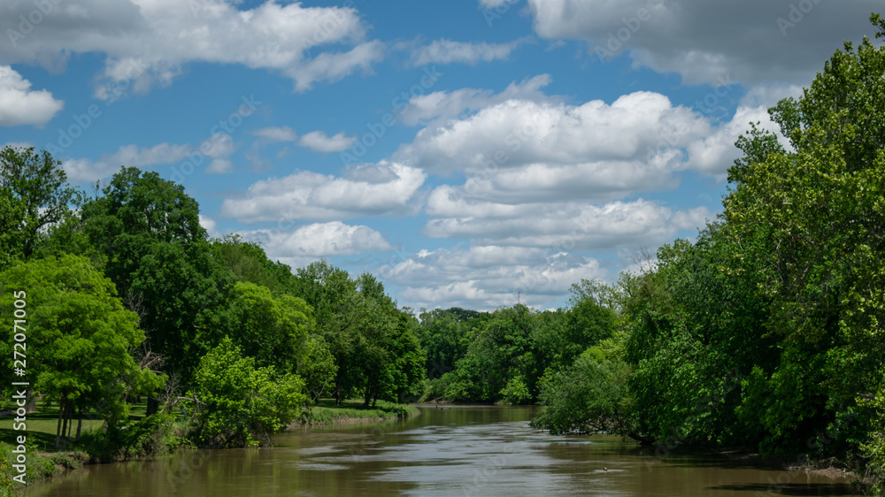 Image Of Landscape River In Summer Horizon, Shot At Pathfinder Parkway, City Of Bartlesville