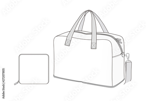 White Duffle Bag, foldable weekend bag, slip into suitcase as a spare bag, vector illustration sketch template