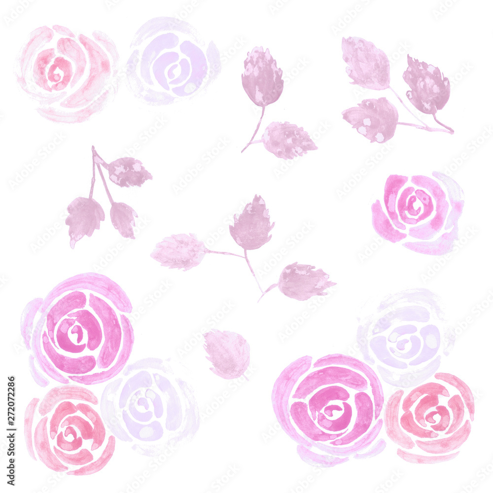 Loose watercolor roses floral design elements