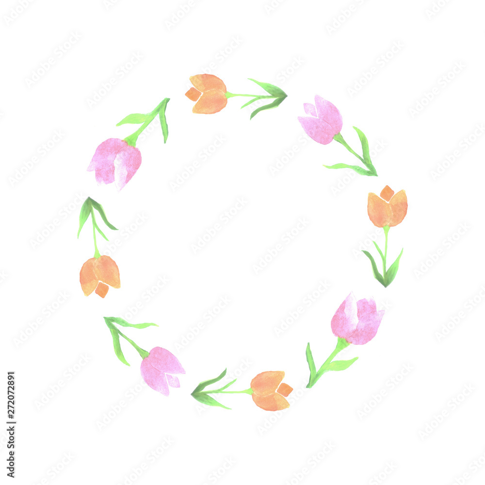 Wreath with watercolor tulips