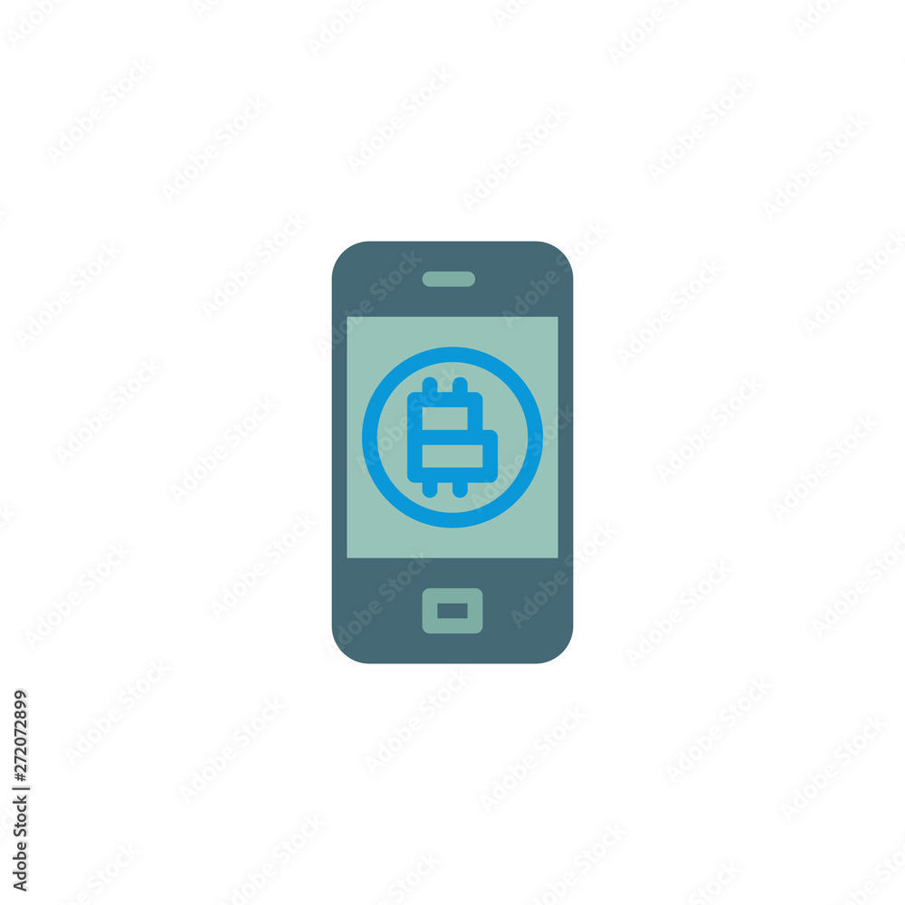 Bitcoin digital money and smartphone flat icon, vector sign, Cryptocurrency mobile payment colorful pictogram isolated on white. Symbol, logo illustration. Flat style design Bitcoin digital money and smartphone flat icon, vector sign, Cryptocurrency mobile payment colorful pictogram isolated on white. Symbol, logo illustration. Flat style design