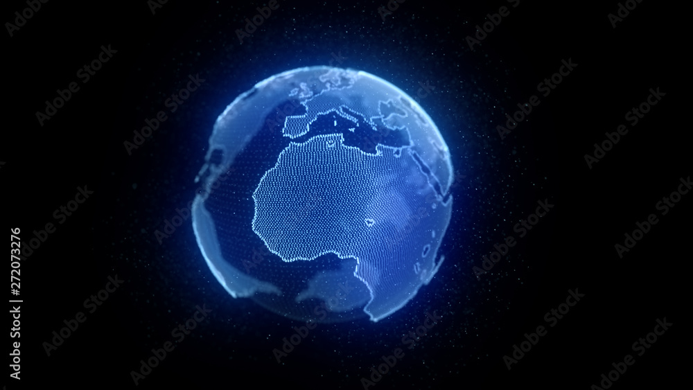 Planet Earth 3d render, futuristic hologram technology concept