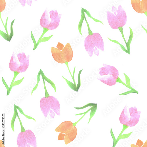 Seamless pattern with watercolor tulips