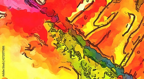 Beauty colorful watercolor background in fantasy style. Paint in water on paper creative pattern. Abstract splashes.