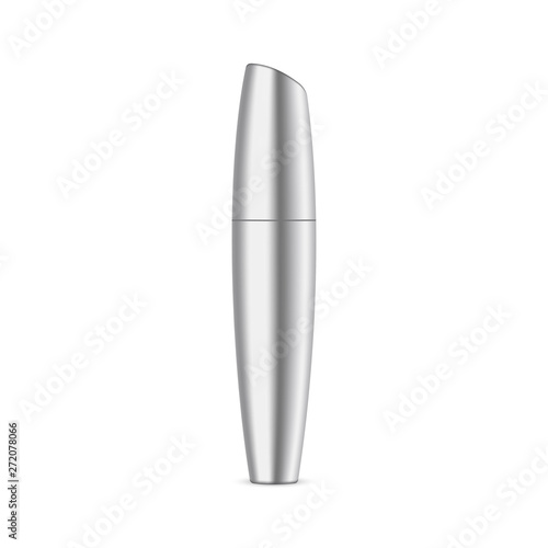 Metallic mascara tube mockup isolated on white background. Vector illustration