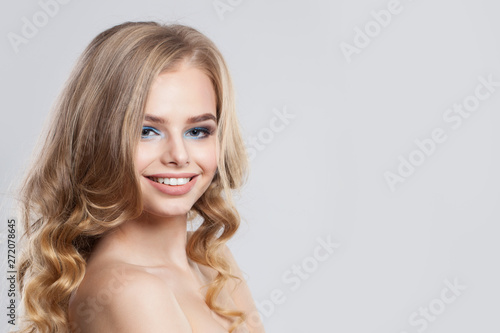 Beautiful happy woman on white portrait