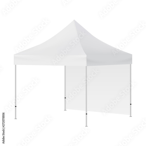 Blank square tent with one wall mock up isolated on white background - side view. Vector illustration