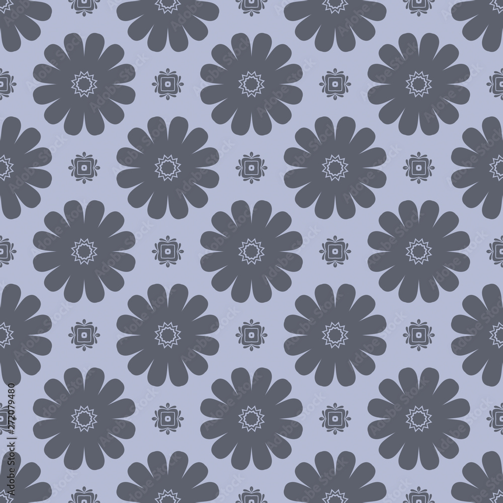Grey monochrome floral abstract geometric pattern
