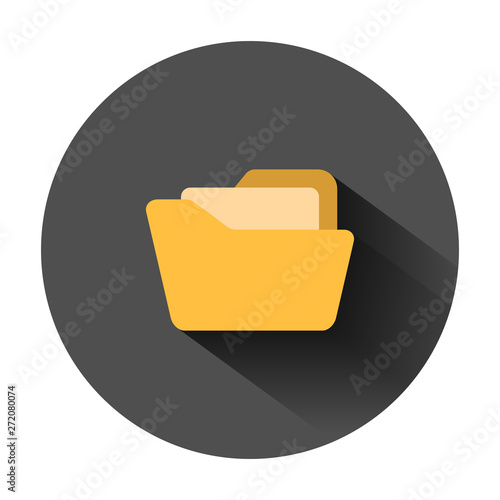 File folder icon in flat style. Documents archive vector illustration on black round background with long shadow. Storage business concept.