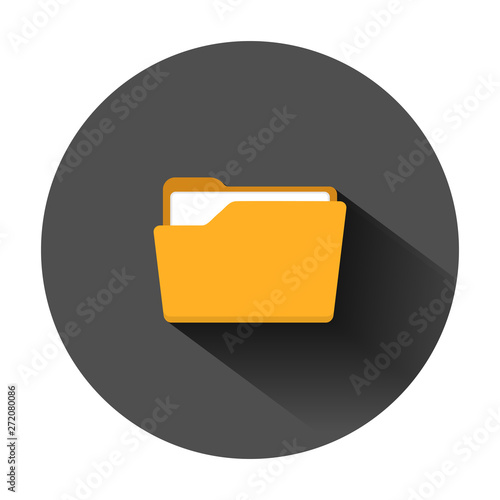 File folder icon in flat style. Documents archive vector illustration on black round background with long shadow. Storage business concept.